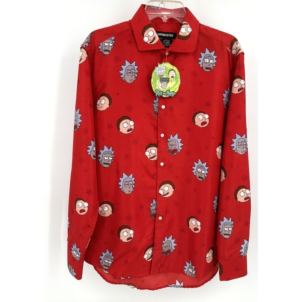 SUITMEISTER‎ RICK AND MORTY BUTTON FRONT LONG SLEEVE SHIRT Men Size Large Red